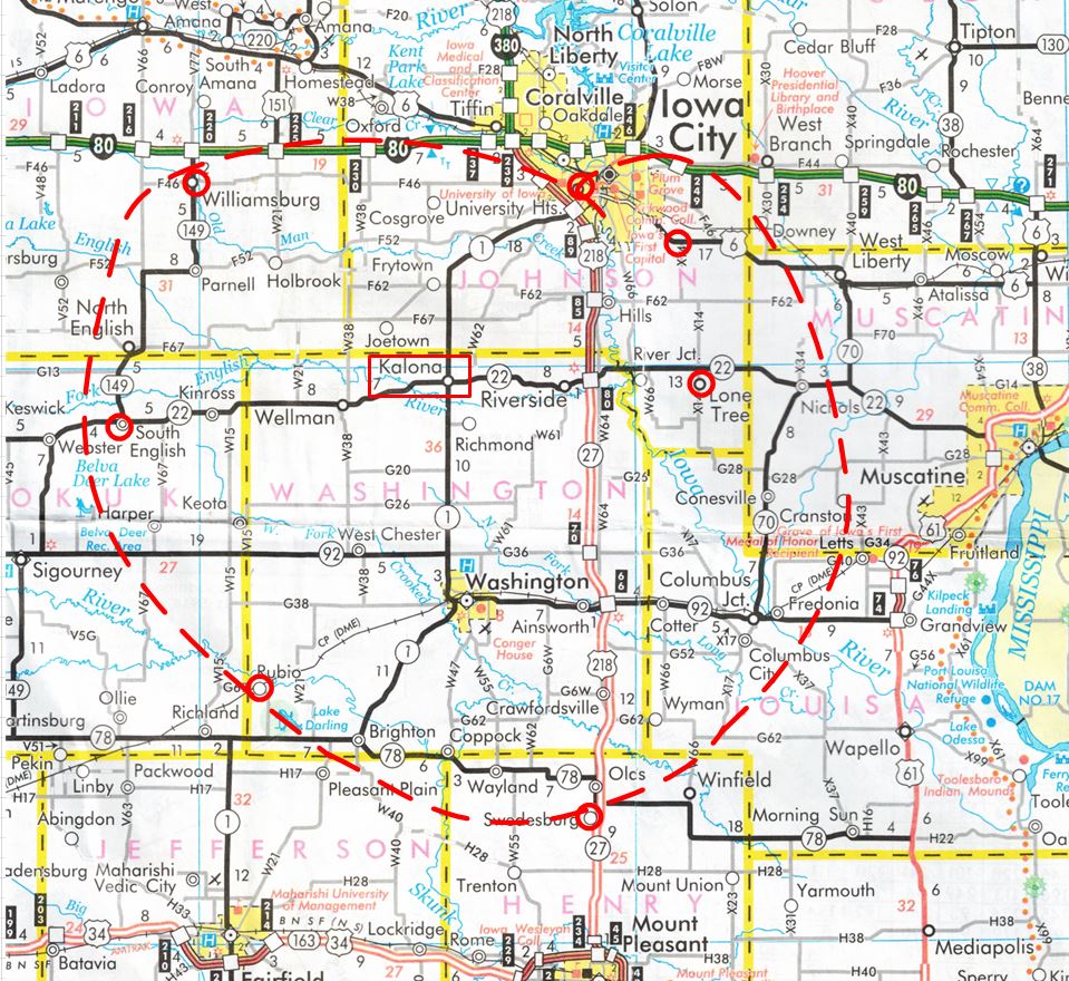 Coverage map of the KMHV listening area.